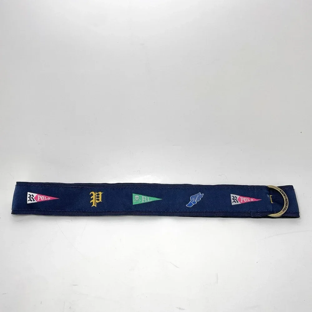 Polo Ralph Lauren Kids Embroidered Flag Fabric D-Ring Belt Navy Blue 33